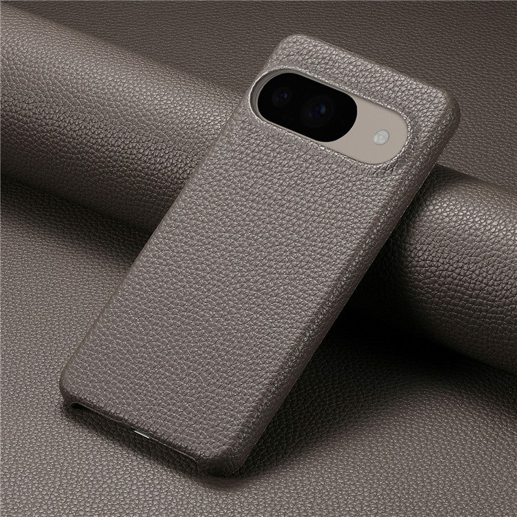 For Google Pixel 9 Pro  /  Pixel 9 Back Case Litchi Texture PU Leather PC Hard Cover - Grey