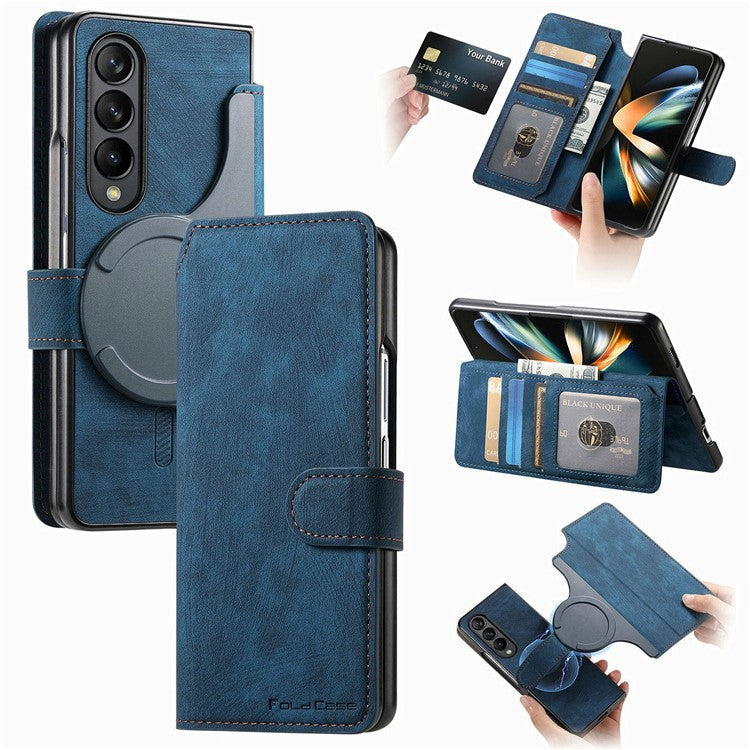 CASENEO For Samsung Galaxy Z Fold3 5G Leather Case 2-in-1 Magnetic Detachable Wallet Phone Cover - Blue