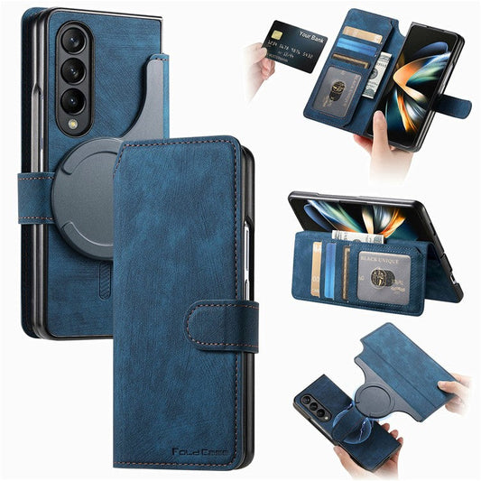 CASENEO For Samsung Galaxy Z Fold3 5G Leather Case 2-in-1 Magnetic Detachable Wallet Phone Cover - Blue