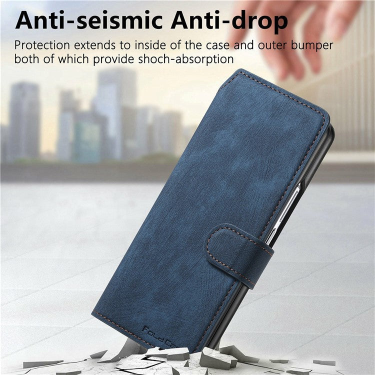 CASENEO For Samsung Galaxy Z Fold3 5G Leather Case 2-in-1 Magnetic Detachable Wallet Phone Cover - Blue