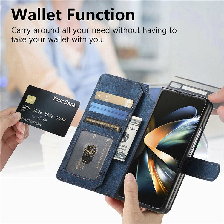 CASENEO For Samsung Galaxy Z Fold3 5G Leather Case 2-in-1 Magnetic Detachable Wallet Phone Cover - Blue