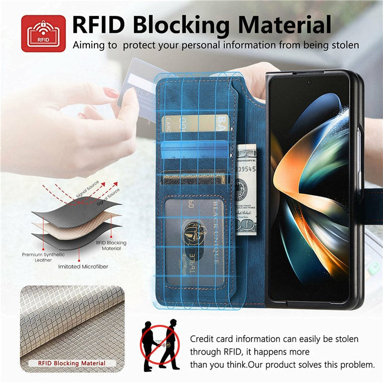 CASENEO For Samsung Galaxy Z Fold3 5G Leather Case 2-in-1 Magnetic Detachable Wallet Phone Cover - Blue