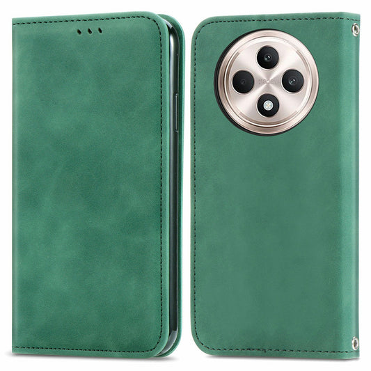 For Oppo F27 5G Case Skin Touch Feeling Card Slot Leather Phone Cover Stand Magnetic Absorption - Green