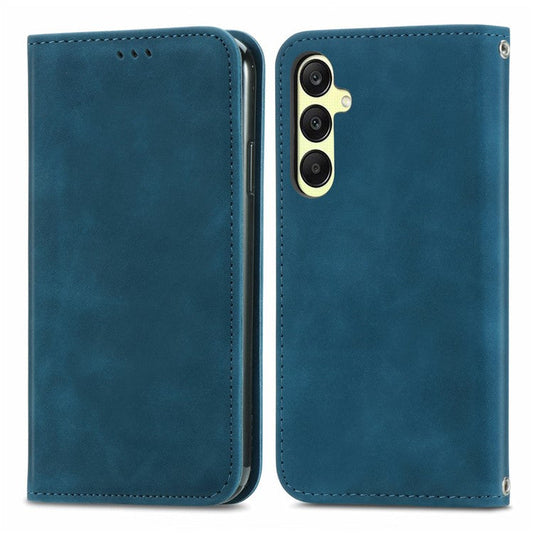 For Samsung Galaxy A25 5G (Global) (161.0 x 76.5 x 8.3mm) Case Skin Touch Feeling Card Slot Leather Phone Cover Stand Magnetic Absorption - Dark Blue