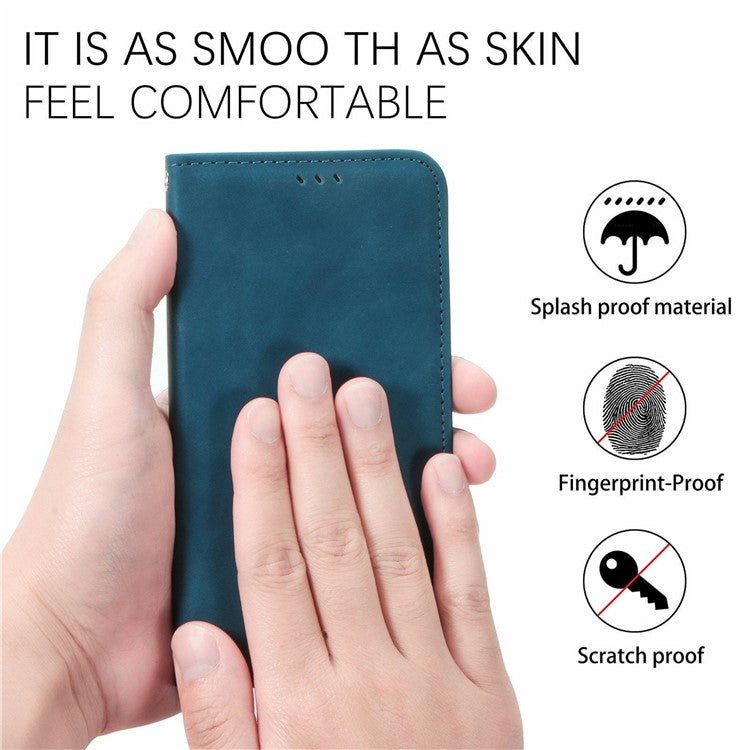 For Samsung Galaxy A25 5G (Global) (161.0 x 76.5 x 8.3mm) Case Skin Touch Feeling Card Slot Leather Phone Cover Stand Magnetic Absorption - Dark Blue