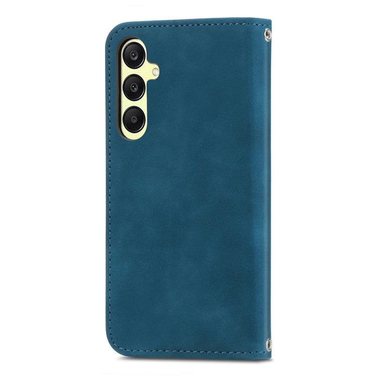 For Samsung Galaxy A25 5G (Global) (161.0 x 76.5 x 8.3mm) Case Skin Touch Feeling Card Slot Leather Phone Cover Stand Magnetic Absorption - Dark Blue