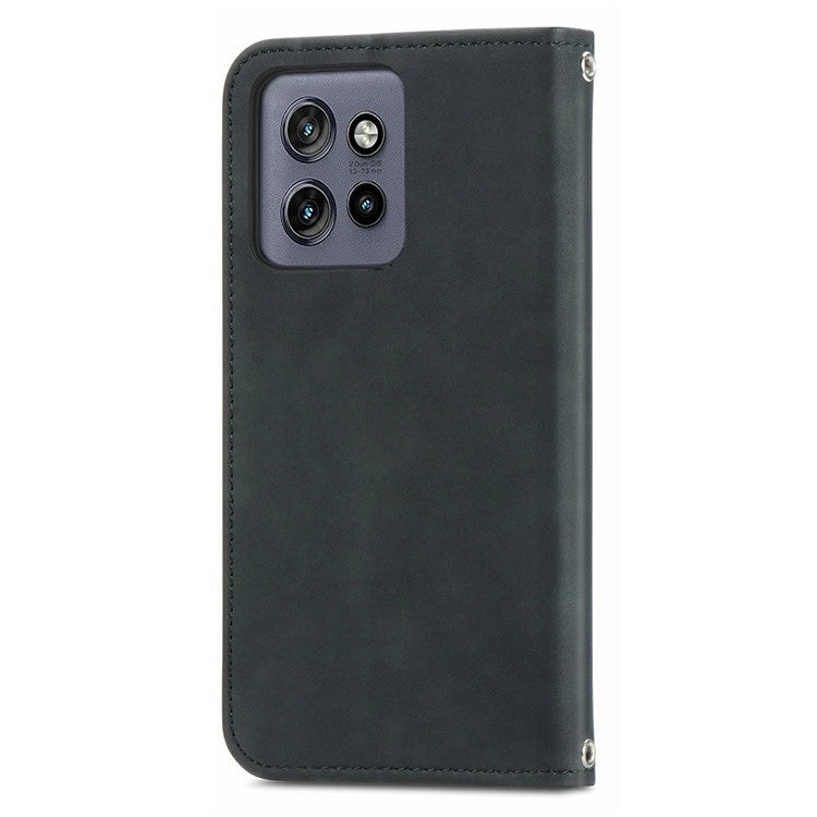 For Motorola Edge 50 Neo 5G / Moto S50 5G / Thinkphone 25 5G Case Skin Touch Feeling Card Slot Leather Phone Cover Stand Magnetic Absorption - Black