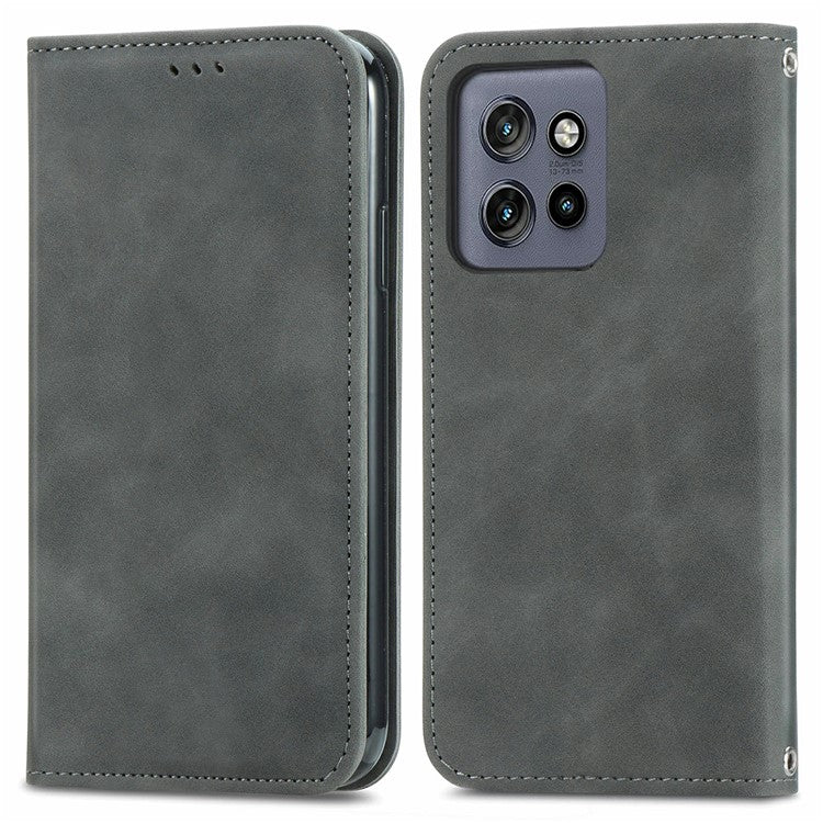 For Motorola Edge 50 Neo 5G / Moto S50 5G / Thinkphone 25 5G Case Skin Touch Feeling Card Slot Leather Phone Cover Stand Magnetic Absorption - Grey