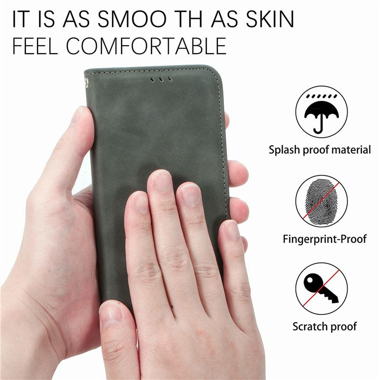 For Motorola Edge 50 Neo 5G / Moto S50 5G / Thinkphone 25 5G Case Skin Touch Feeling Card Slot Leather Phone Cover Stand Magnetic Absorption - Grey
