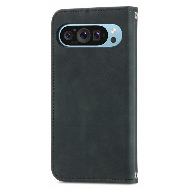 For Google Pixel 9 Pro XL Case Skin Touch Feeling Card Slot Leather Phone Cover Stand Magnetic Absorption - Black