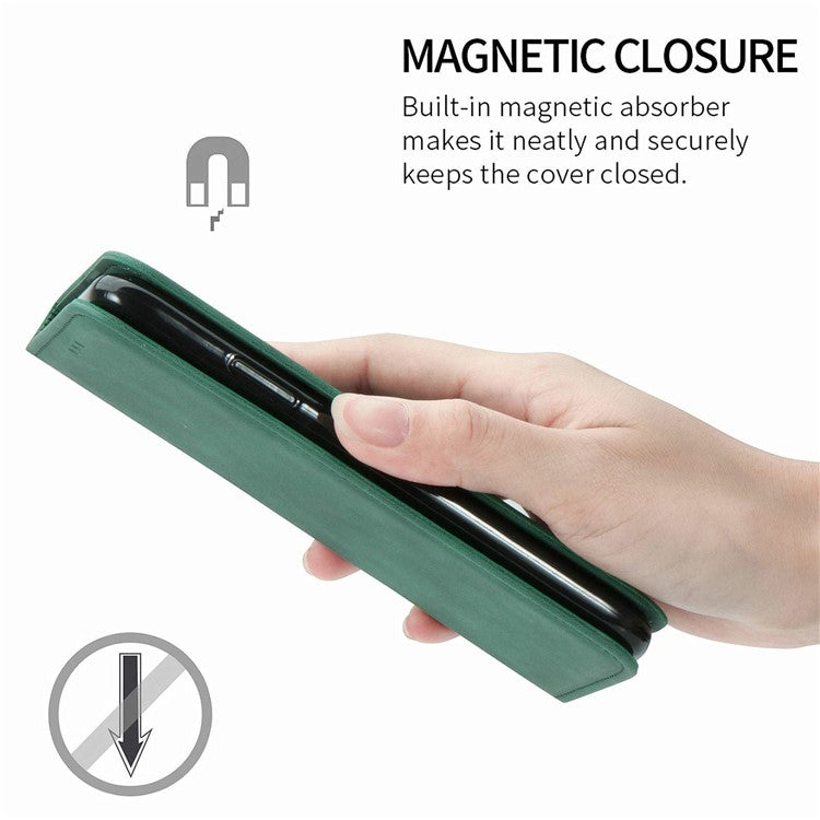For Google Pixel 9 Pro XL Case Skin Touch Feeling Card Slot Leather Phone Cover Stand Magnetic Absorption - Green