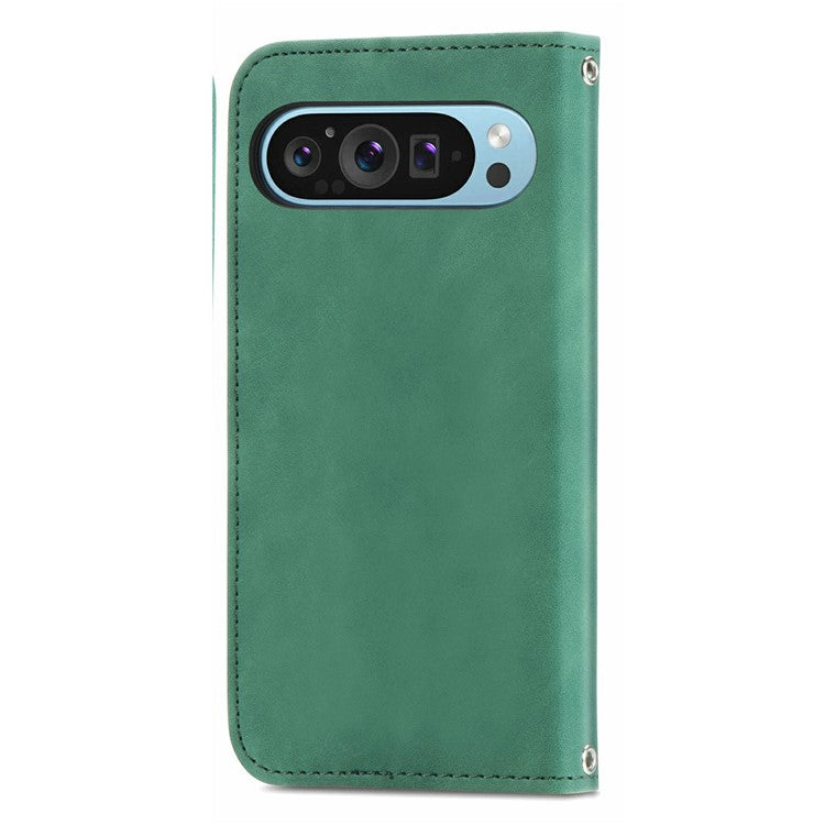 For Google Pixel 9 Pro XL Case Skin Touch Feeling Card Slot Leather Phone Cover Stand Magnetic Absorption - Green