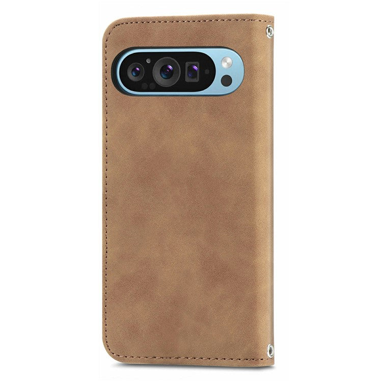 For Google Pixel 9 Pro XL Case Skin Touch Feeling Card Slot Leather Phone Cover Stand Magnetic Absorption - Brown