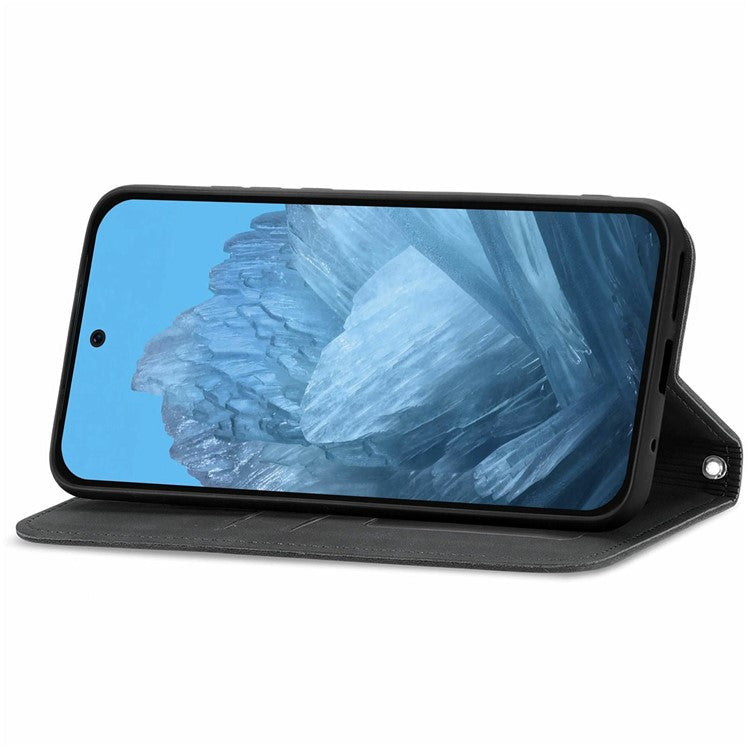 For Google Pixel 9 Pro  /  Pixel 9 Case Skin Touch Feeling Card Slot Leather Phone Cover Stand Magnetic Absorption - Black