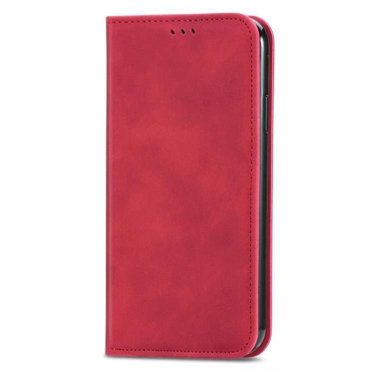 For Google Pixel 9 Pro  /  Pixel 9 Case Skin Touch Feeling Card Slot Leather Phone Cover Stand Magnetic Absorption - Red