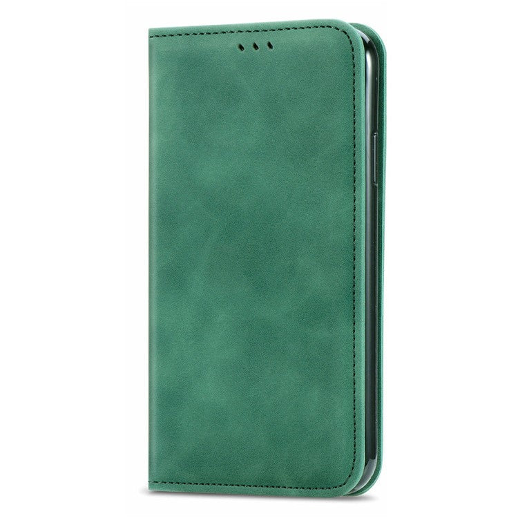 For Google Pixel 9 Pro  /  Pixel 9 Case Skin Touch Feeling Card Slot Leather Phone Cover Stand Magnetic Absorption - Green