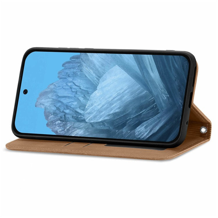 For Google Pixel 9 Pro  /  Pixel 9 Case Skin Touch Feeling Card Slot Leather Phone Cover Stand Magnetic Absorption - Brown