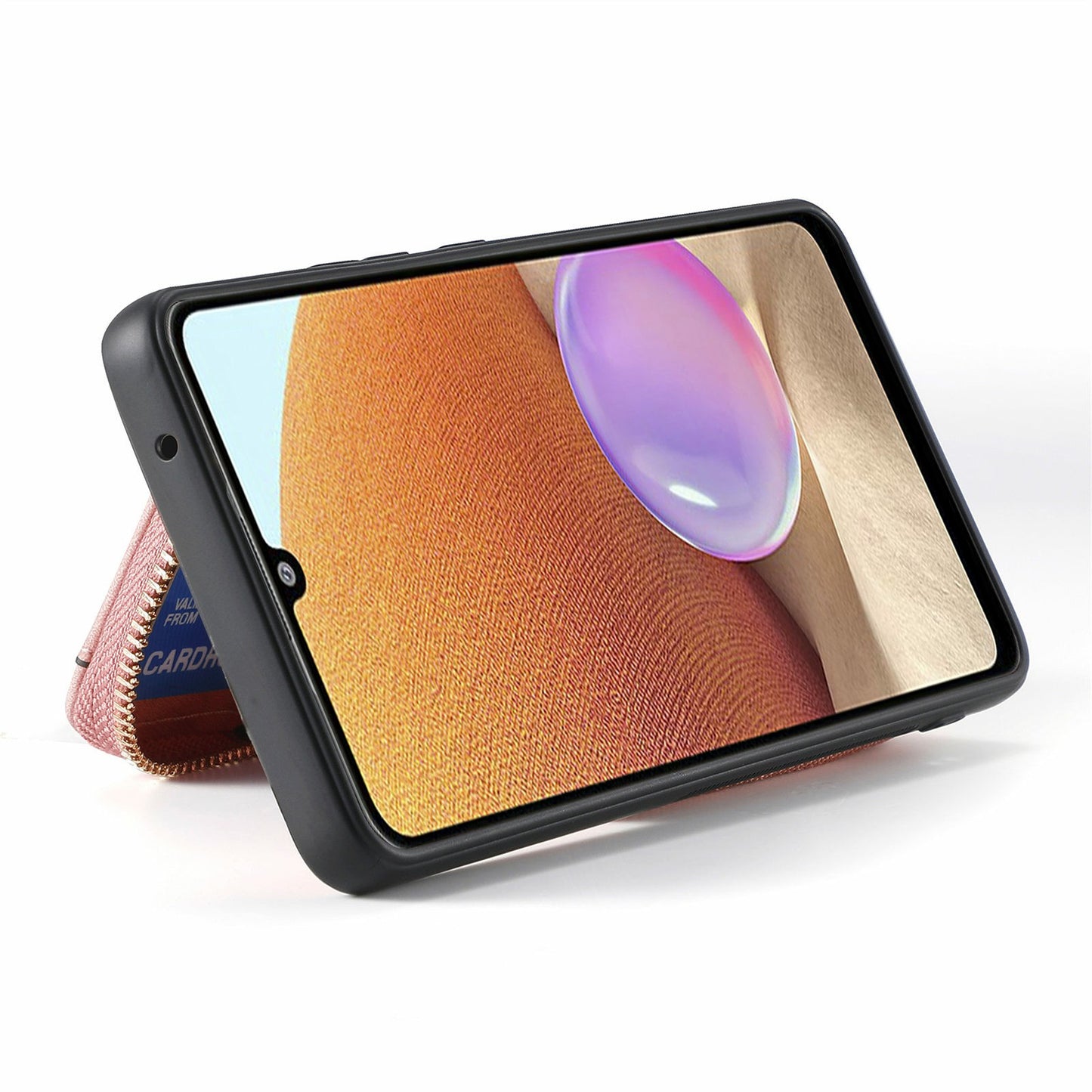 For Samsung Galaxy A06 Case Zipper Wallet Leather Phone Back Cover Kickstand with Shoulder Strap - Pink