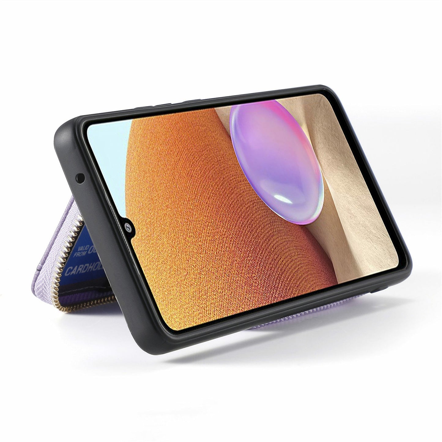 For Samsung Galaxy A06 Case Zipper Wallet Leather Phone Back Cover Kickstand with Shoulder Strap - Purple