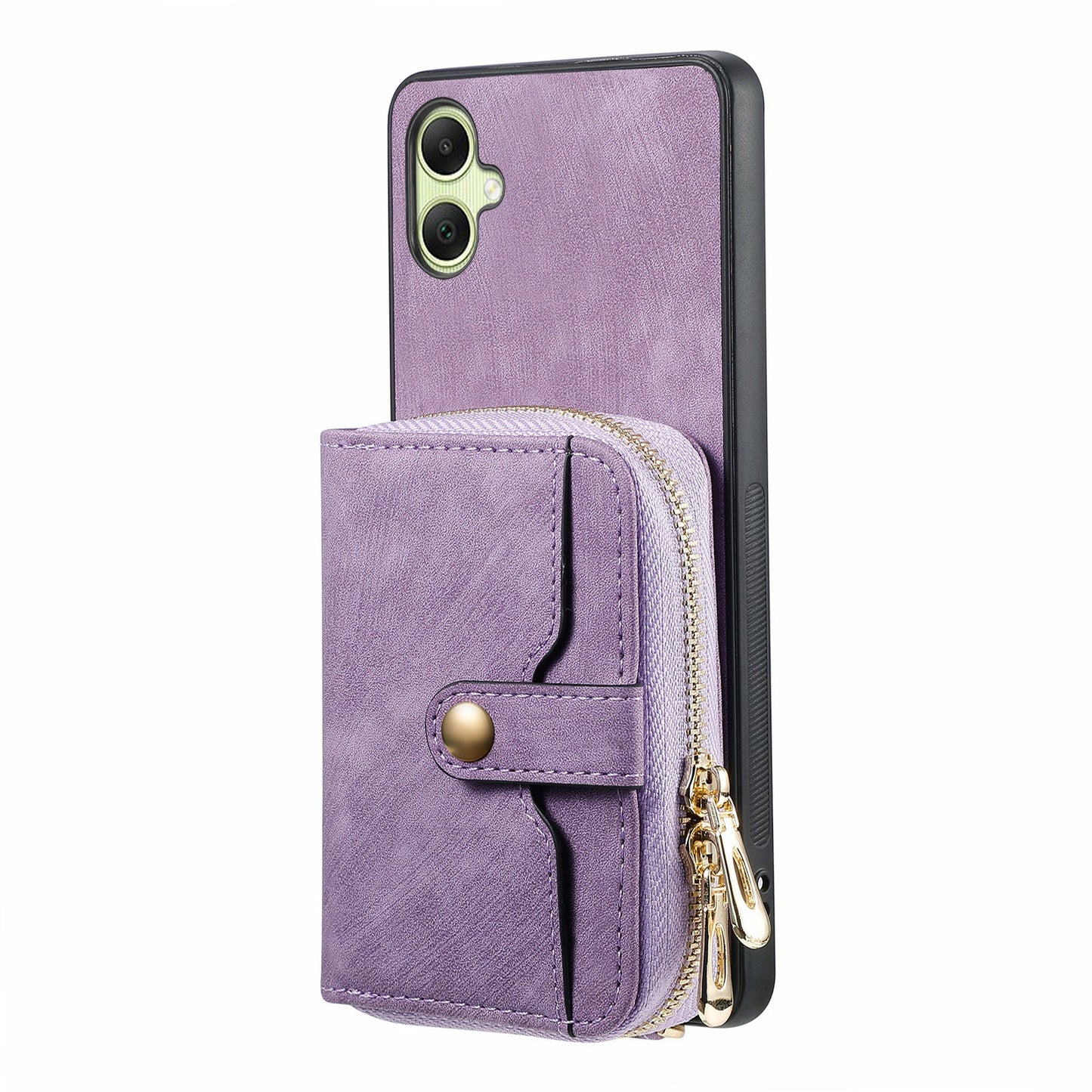 For Samsung Galaxy A06 Case Zipper Wallet Leather Phone Back Cover Kickstand with Shoulder Strap - Purple
