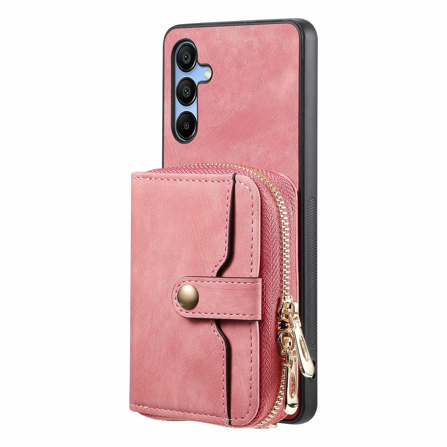 For Samsung Galaxy A16 5G  /  A16 4G Case Zipper Wallet Leather Phone Back Cover Kickstand with Shoulder Strap - Pink