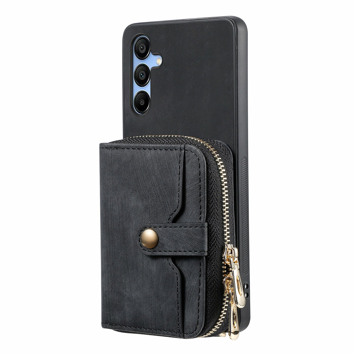 For Samsung Galaxy A16 5G  /  A16 4G Case Zipper Wallet Leather Phone Back Cover Kickstand with Shoulder Strap - Black