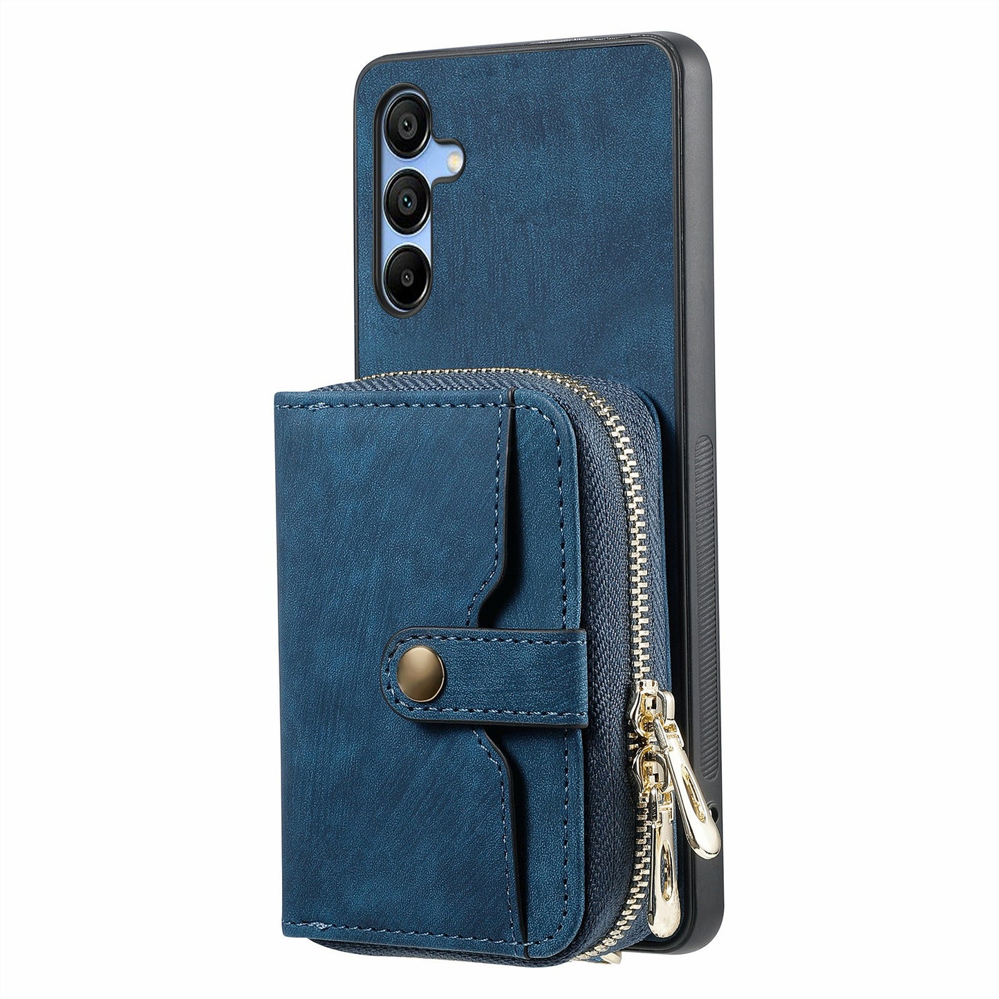 For Samsung Galaxy A16 5G  /  A16 4G Case Zipper Wallet Leather Phone Back Cover Kickstand with Shoulder Strap - Blue