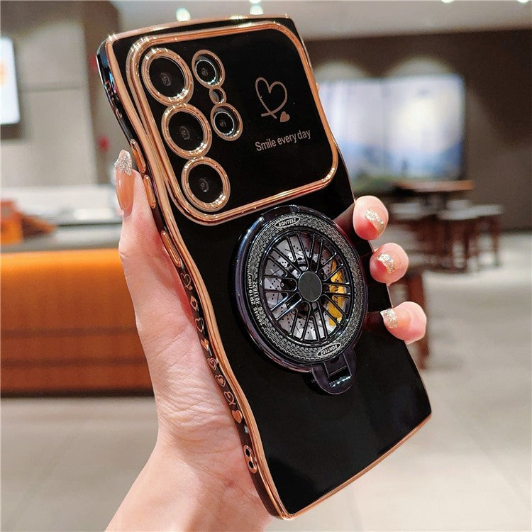 For Samsung Galaxy S24 Ultra Case Electroplating Gyro Design Kickstand Soft TPU Phone Cover - Black