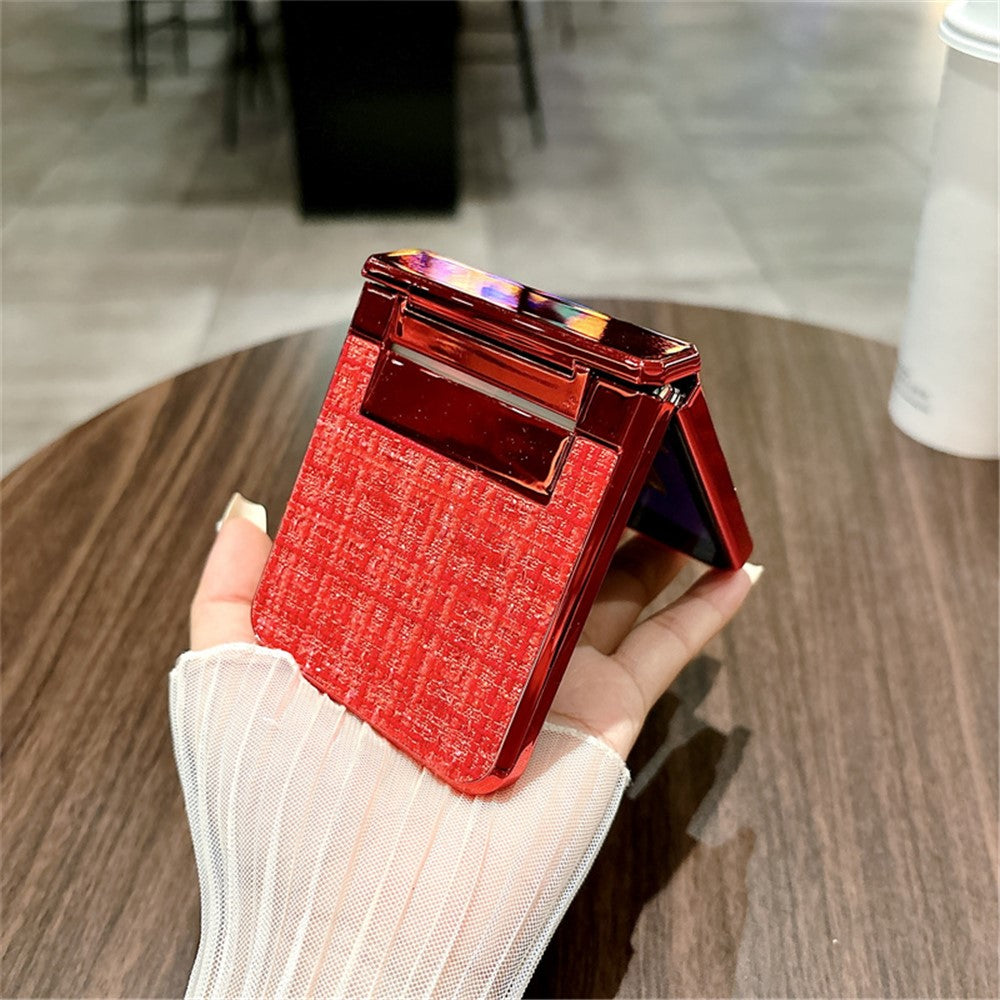 For Samsung Galaxy Z Flip7 FE 5G / Z Flip6 5G Case Plaid Texture Rhinestone Decor Hinge Protection PC Phone Cover - Red