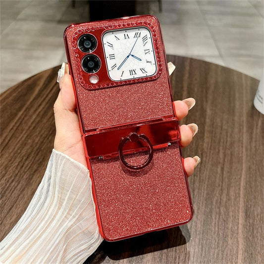 For Huawei nova Flip 5G Case Sparkling Glitter Ring Holder Hinge PC Phone Cover