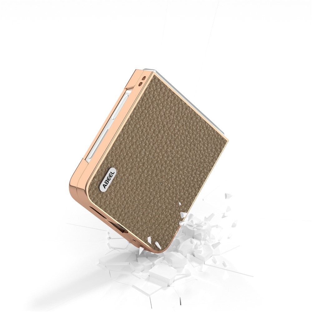 ABEEL For Samsung Galaxy Z Flip7 FE 5G / Z Flip6 5G Case Electroplating Phone Cover Star Series Genuine Cow Leather+TPU Protective Case - Brown