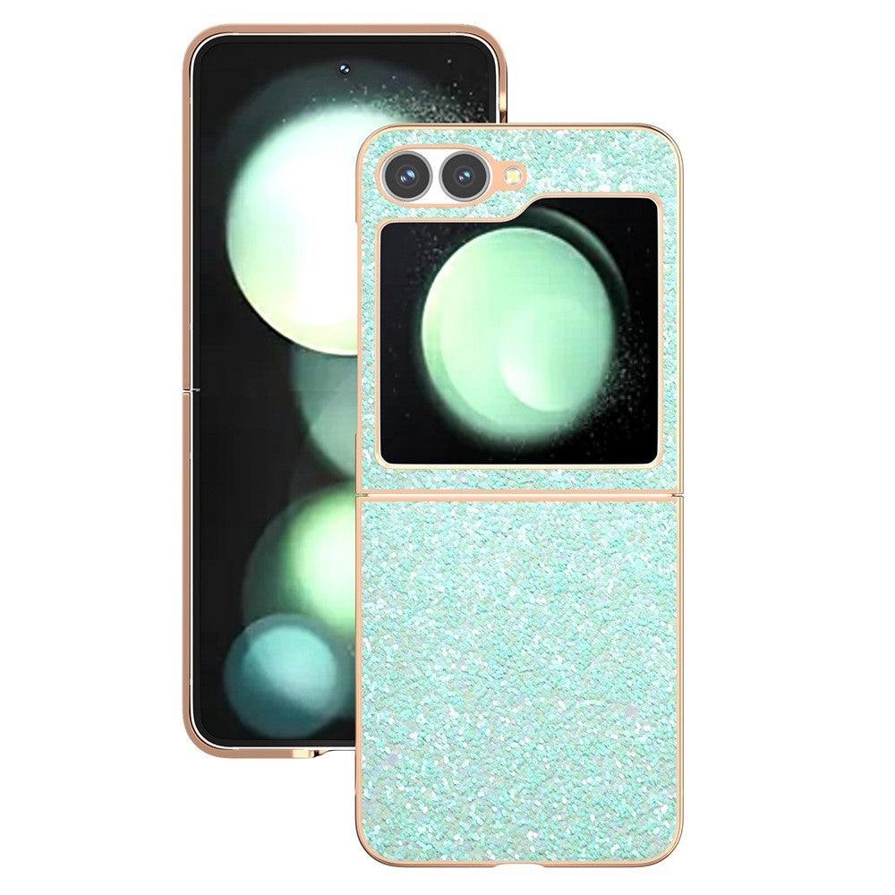 For Samsung Galaxy Z Flip7 FE 5G / Z Flip6 5G Case Electroplating Phone Cover Colored Glitter Design PU+TPU Protective Case - Mint Green