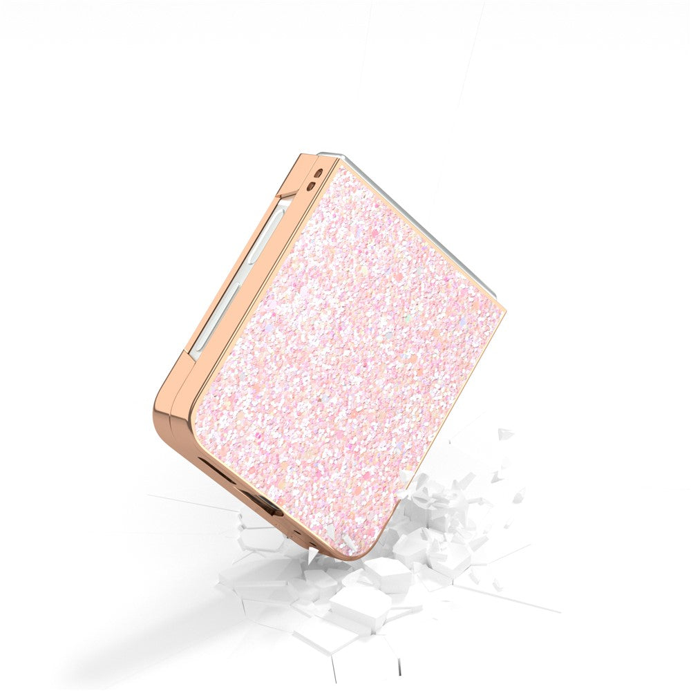 For Samsung Galaxy Z Flip7 FE 5G / Z Flip6 5G Case Electroplating Phone Cover Colored Glitter Design PU+TPU Protective Case - Peach Pink