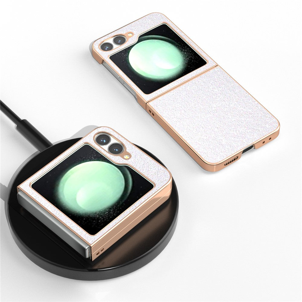 For Samsung Galaxy Z Flip7 FE 5G / Z Flip6 5G Case Electroplating Phone Cover Colored Glitter Design PU+TPU Protective Case - Gardenia White