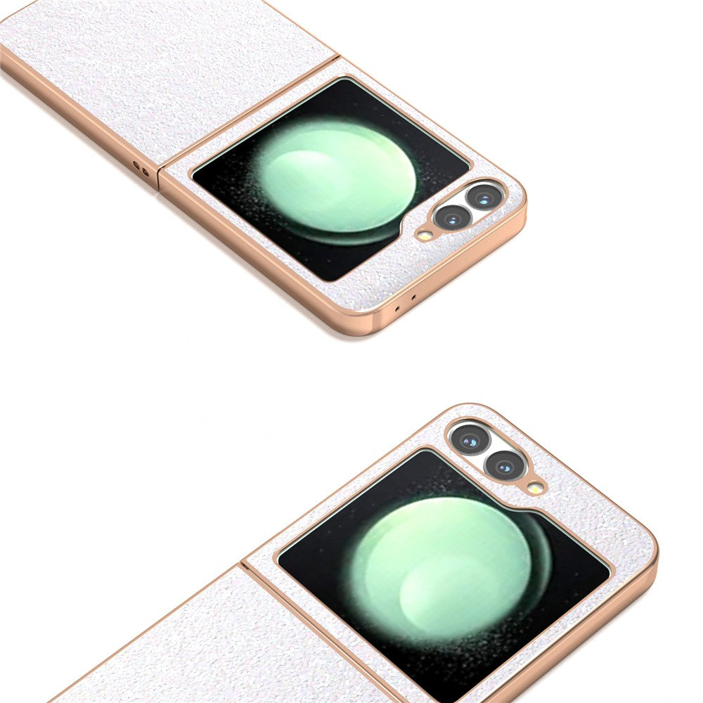 For Samsung Galaxy Z Flip7 FE 5G / Z Flip6 5G Case Electroplating Phone Cover Colored Glitter Design PU+TPU Protective Case - Gardenia White