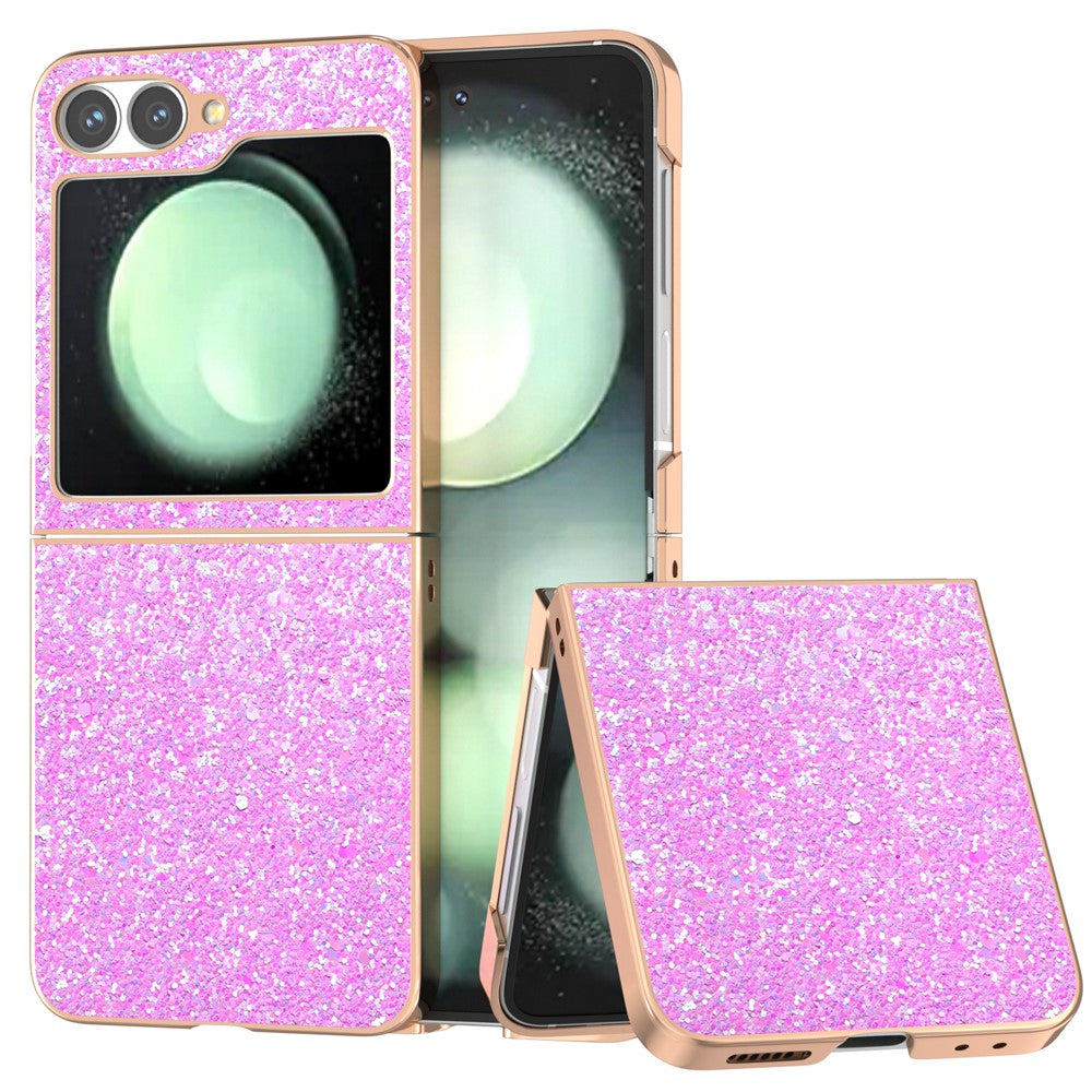 For Samsung Galaxy Z Flip7 FE 5G / Z Flip6 5G Case Electroplating Phone Cover Colored Glitter Design PU+TPU Protective Case - Pink