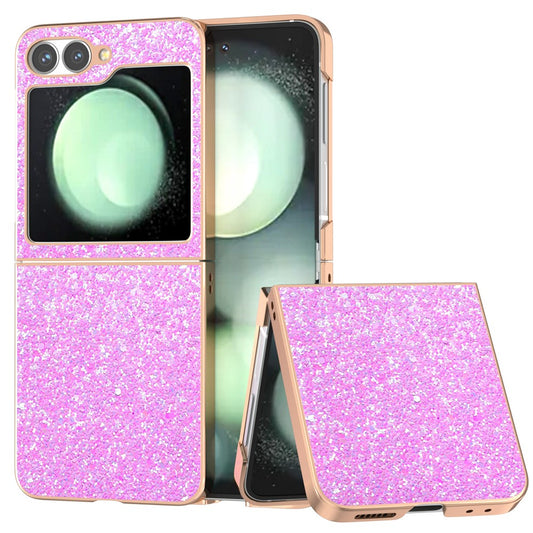 For Samsung Galaxy Z Flip7 FE 5G / Z Flip6 5G Case Electroplating Phone Cover Colored Glitter Design PU+TPU Protective Case - Pink