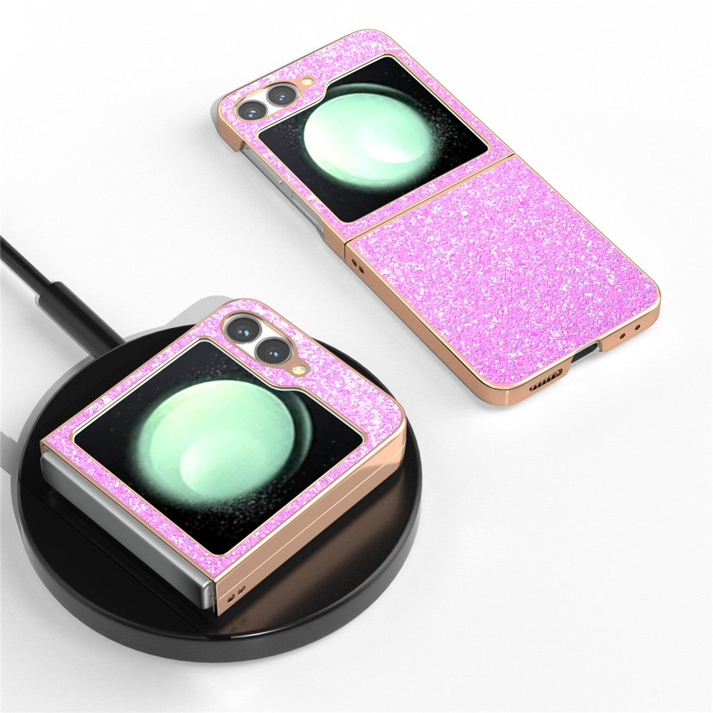 For Samsung Galaxy Z Flip7 FE 5G / Z Flip6 5G Case Electroplating Phone Cover Colored Glitter Design PU+TPU Protective Case - Pink