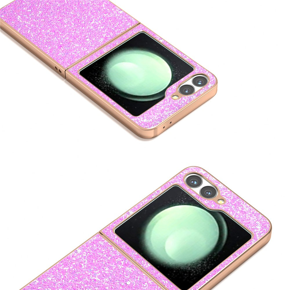 For Samsung Galaxy Z Flip7 FE 5G / Z Flip6 5G Case Electroplating Phone Cover Colored Glitter Design PU+TPU Protective Case - Pink