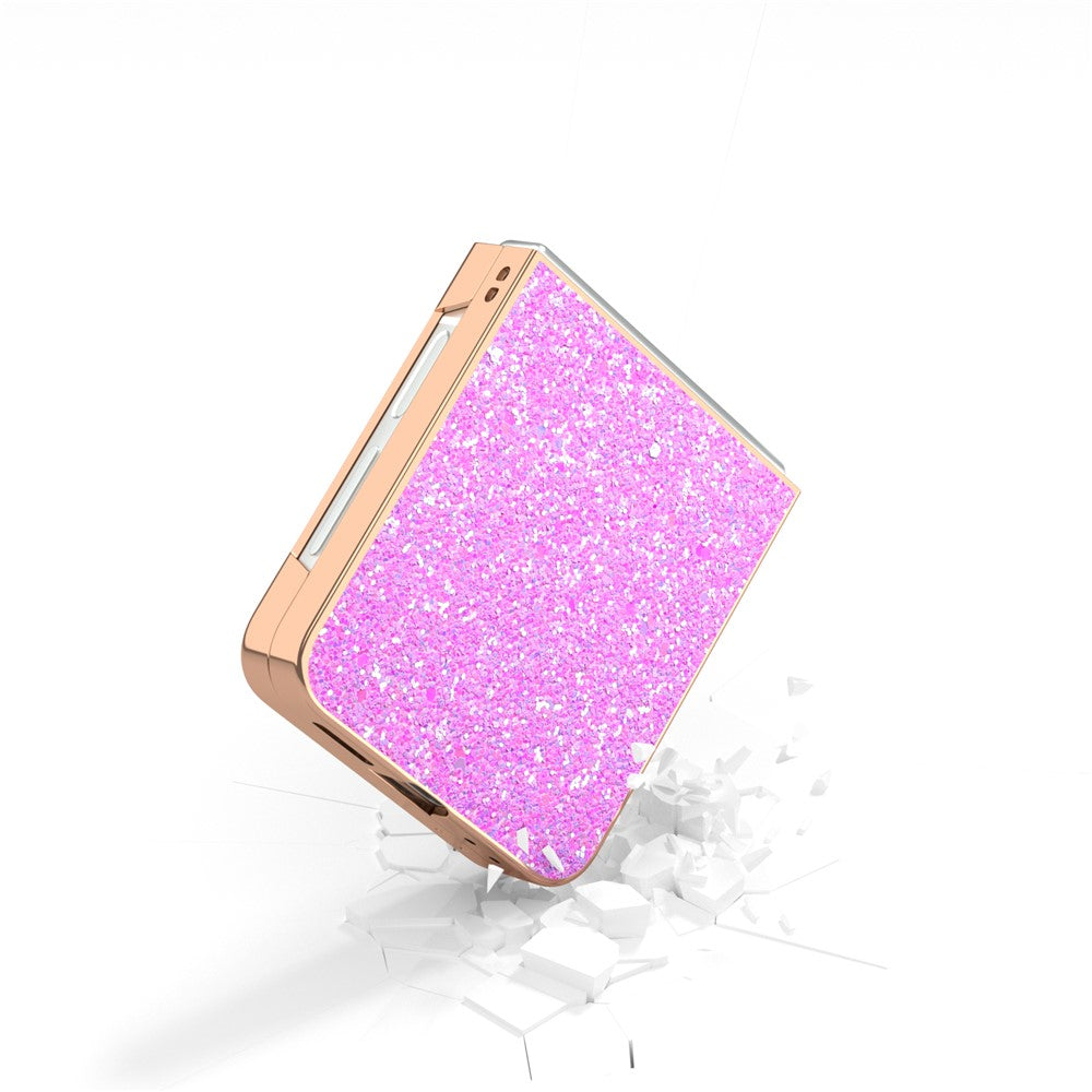 For Samsung Galaxy Z Flip7 FE 5G / Z Flip6 5G Case Electroplating Phone Cover Colored Glitter Design PU+TPU Protective Case - Pink