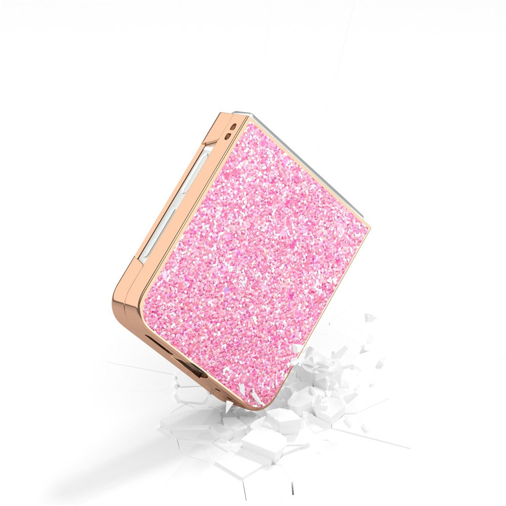 For Samsung Galaxy Z Flip7 FE 5G / Z Flip6 5G Case Electroplating Phone Cover Colored Glitter Design PU+TPU Protective Case - Rose Pink