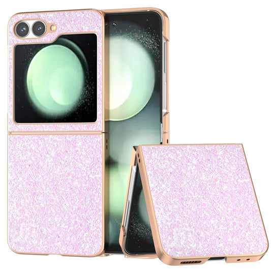 For Samsung Galaxy Z Flip7 FE 5G / Z Flip6 5G Case Electroplating Phone Cover Colored Glitter Design PU+TPU Protective Case - Gradient Pink