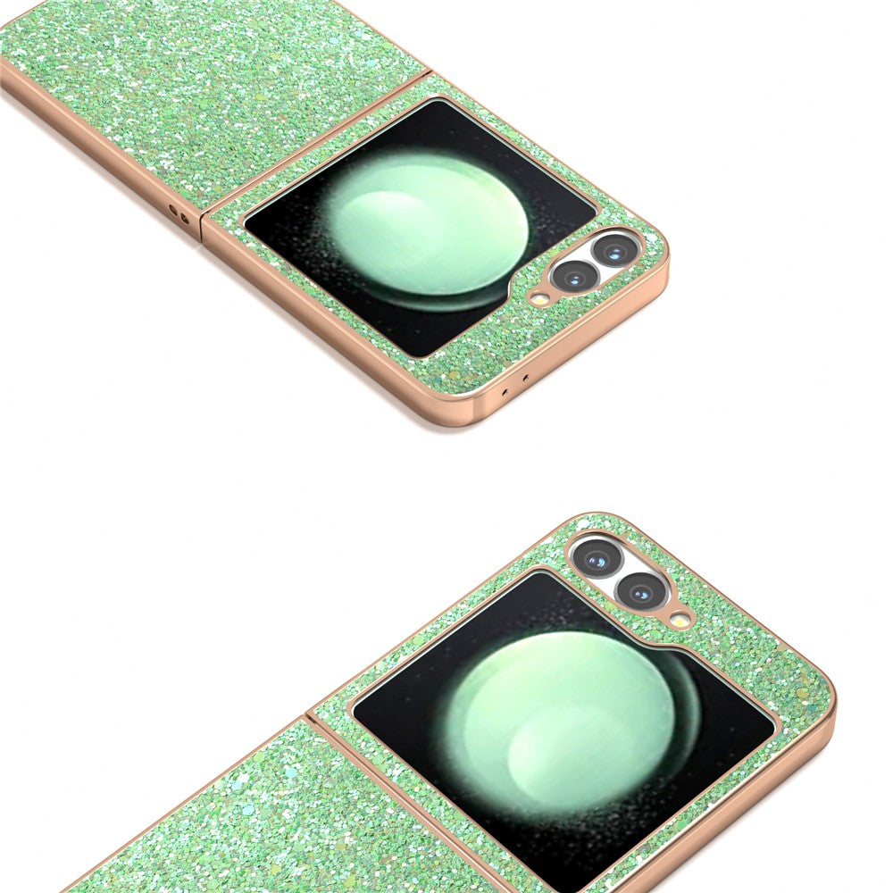 For Samsung Galaxy Z Flip7 FE 5G / Z Flip6 5G Case Electroplating Phone Cover Colored Glitter Design PU+TPU Protective Case - Lawn Green
