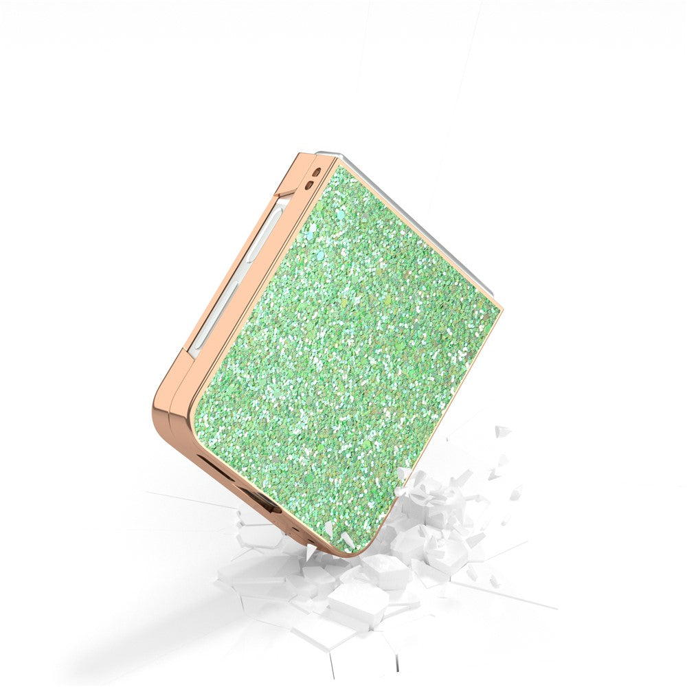 For Samsung Galaxy Z Flip7 FE 5G / Z Flip6 5G Case Electroplating Phone Cover Colored Glitter Design PU+TPU Protective Case - Lawn Green