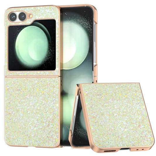 For Samsung Galaxy Z Flip7 FE 5G / Z Flip6 5G Case Electroplating Phone Cover Colored Glitter Design PU+TPU Protective Case - Amber Yellow