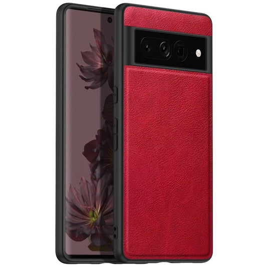 For Google Pixel 7 Pro Back Protective Case, Scratch Resistant Retro PU Leather Coated TPU+PC Phone Cover - Red