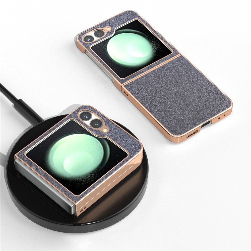 For Samsung Galaxy Z Flip7 FE 5G / Z Flip6 5G Case Electroplating Phone Cover Glitter Surface Design PU+TPU Protective Case - Black