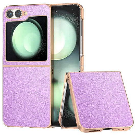 For Samsung Galaxy Z Flip7 FE 5G / Z Flip6 5G Case Electroplating Phone Cover Glitter Surface Design PU+TPU Protective Case - Purple