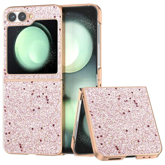 For Samsung Galaxy Z Flip6 5G Case Electroplating Phone Cover Glitter Surface Design PU+TPU Protective Case - Pink