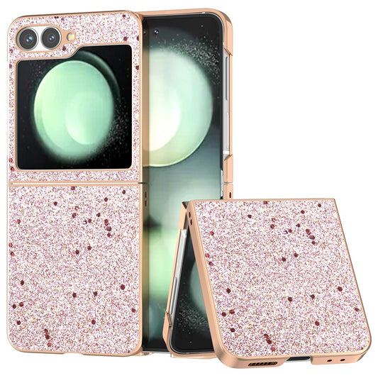 For Samsung Galaxy Z Flip7 FE 5G / Z Flip6 5G Case Electroplating Phone Cover Glitter Surface Design PU+TPU Protective Case - Pink